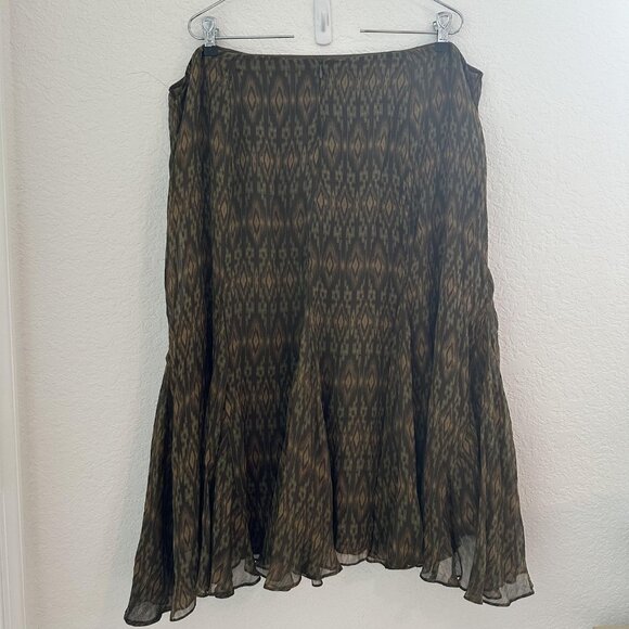 Lauren Ralph Lauren Tahiti Midi Skirt Womens 18W Brown Silk Lined‎ Boho Rustic - Picture 4 of 9